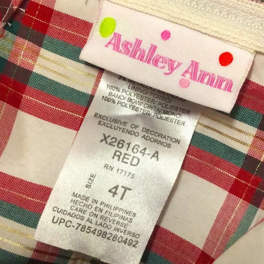 Ashley Ann Girl’s Plaid Festive Holiday Dress Size 4T